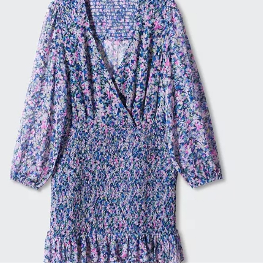 Mango Floral Ruched Mini Dress - Picture 3 of 10